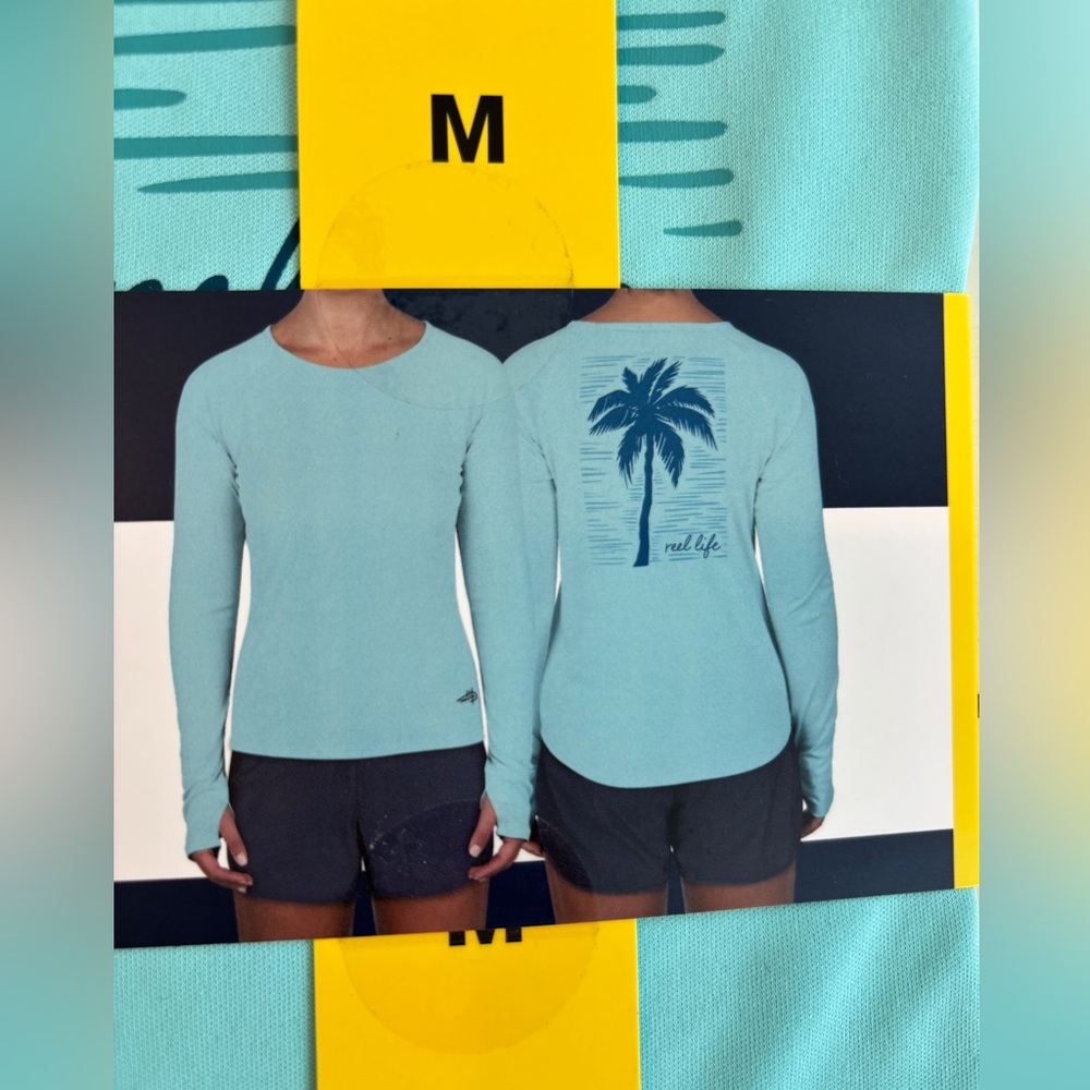 Reel Life Long Sleeve Jax Beach UV Protective Shirt Womens Medium Aruba Blue NWT